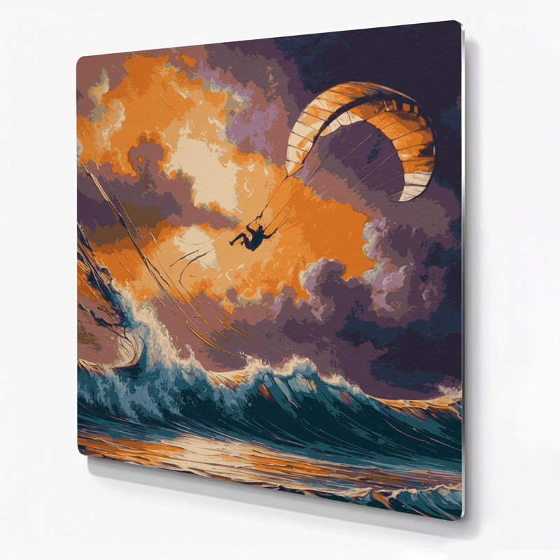 Sports Kiteboarding Grey Metal Wall Art, 12" H x 12" W x 0.05" D