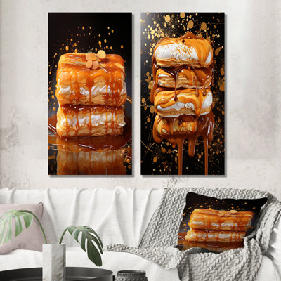 Dessert doré caramel élégant - Ensemble de 2 desserts muraux Desserts
