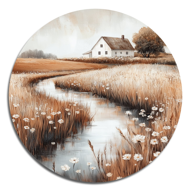 Blanc, vert, rivage, sérénité en Irlande - campagne, art mural rond en métal, L 16 po x H 16 po