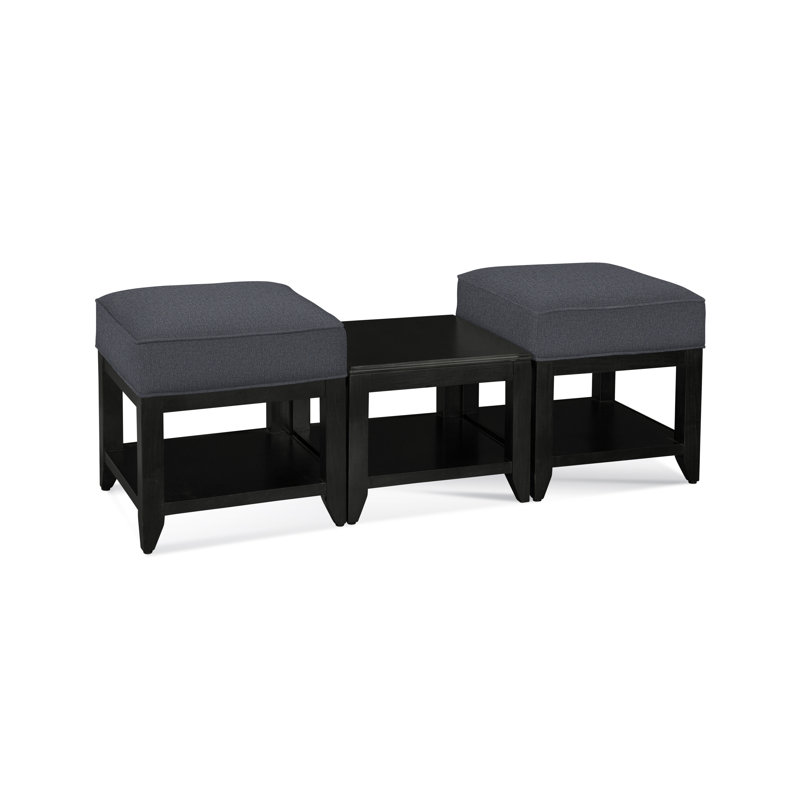 Elements Upholstered Cube Ottoman, Blue Buffalo Check; 0120-61, Black