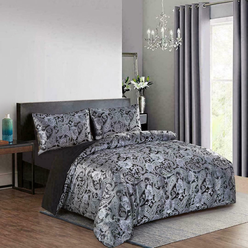 Diep Polyester Paisley Duvet Cover Set with Pillowcases, Black, Double - 2 Standard Pillowcases