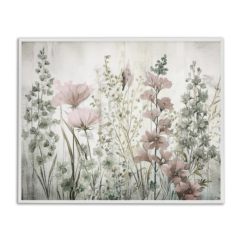 «Blush Wildflower Sprig», estampe numérique par Sasha, Estampe numérique encadrée blanc bord de mer, H 16 po x l 20 po