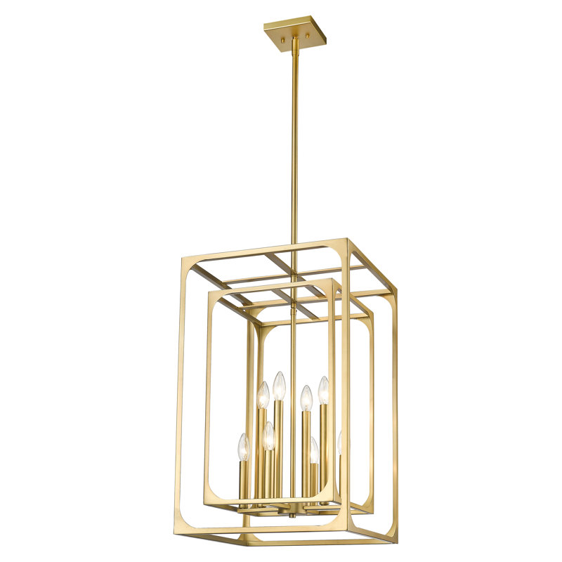 Lustre carré 8 lumières, Laiton frotté