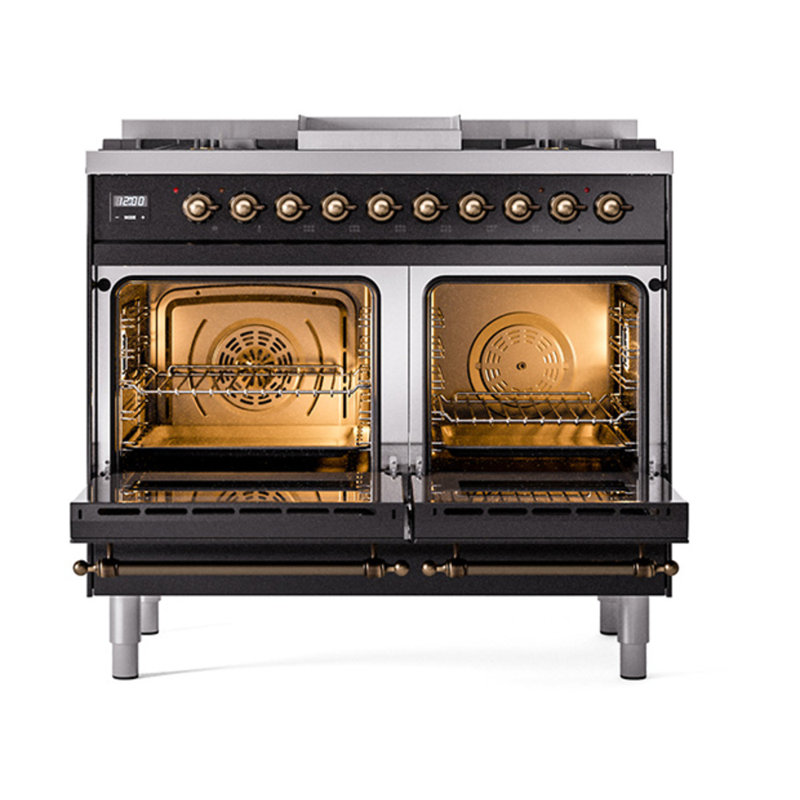 ILVE Nostalgie II Noblesse 40 in Dual Fuel Range, Glossy Black/Bronze, Natural Gas