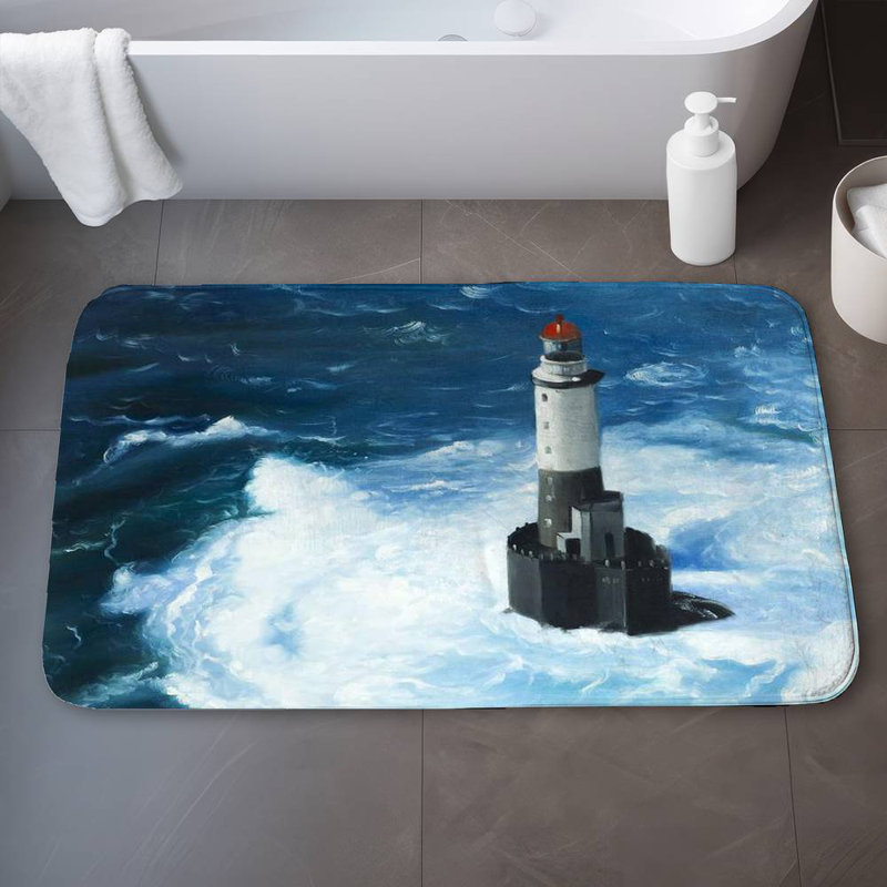Unleashed waves on a lighthouse Bath Mat with Non-Slip Backing - Quick Dry Memory Foam Bathroom Rug - Absorbent - Modern Plush Spa-Style - Machine Washable