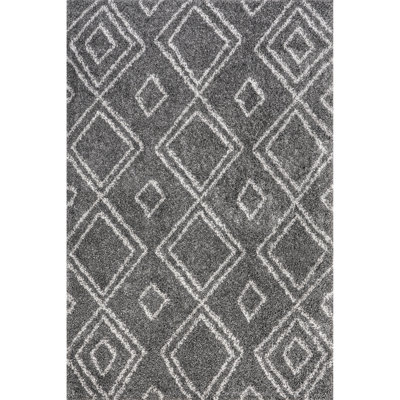 Tapis gris foncé à poils longs à motif de treillis pour le salon, la chambre à coucher, la salle à manger, la chambre de bébé Koski