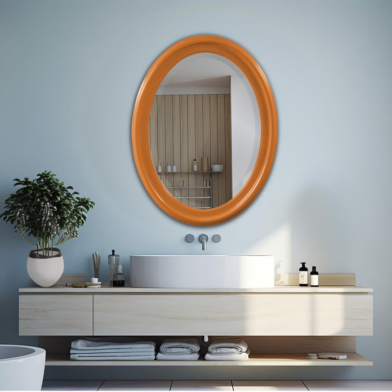 Borna Solid Wood Oval Mirror, Orange