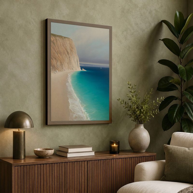 Clifftop Seascape Coastal - Wrapped Canvas, 36x24 - 91.4 x 61.0 cm, Taupe Border