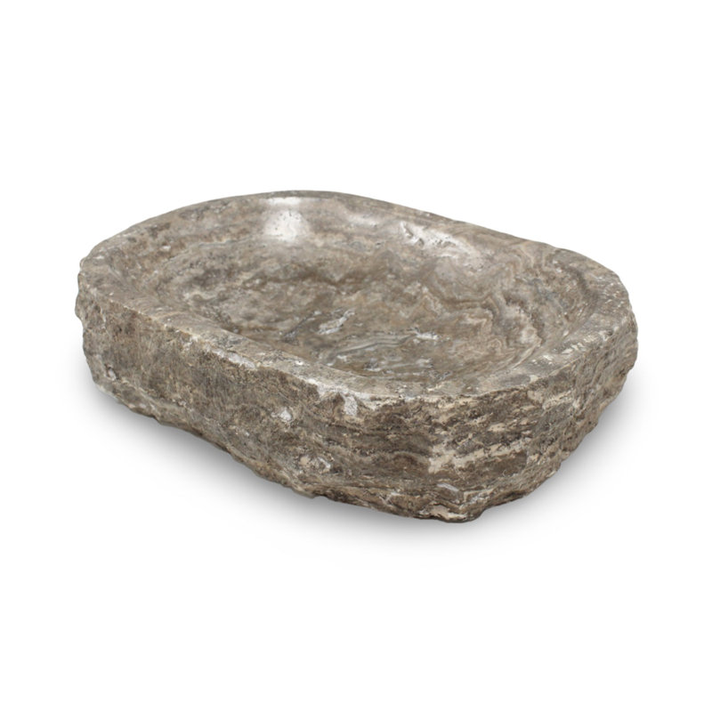Grey Travertine Rough Organic Shaped Edged Bowl