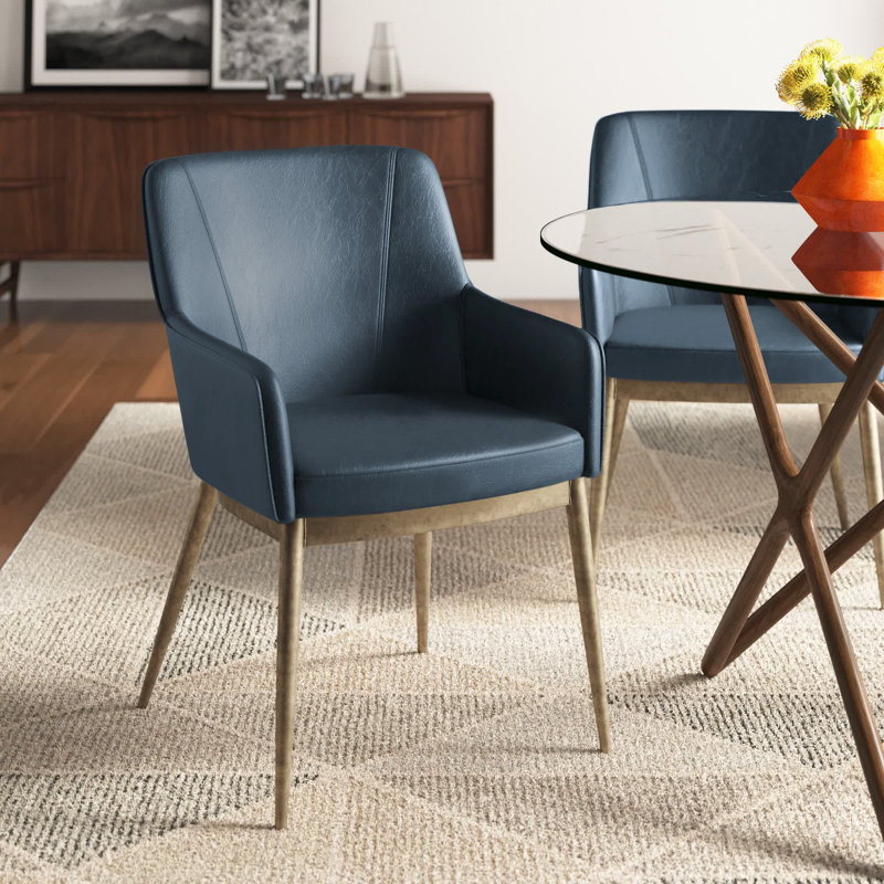 Beatriz 19.5'' H Upholstered Armchair - Blue, Navy Blue, Gold