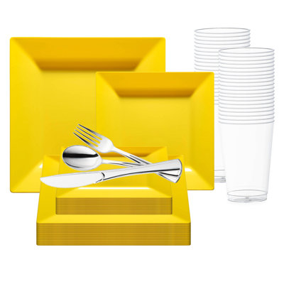 Ensemble de valeur de mariage carré jaune en plastique - 120 pièces