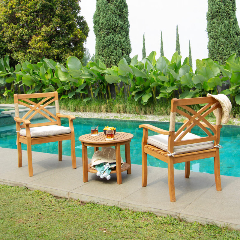 Cotesfield 2-Person Teak Outdoor Seating Group With Cushions
