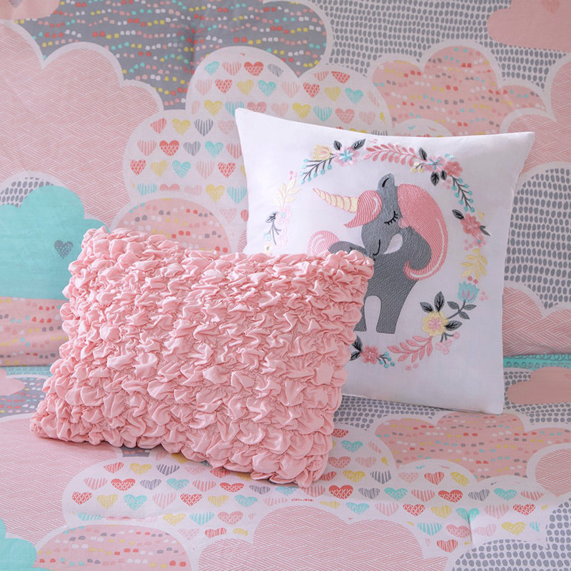 Ensemble d'édredon en coton Ontario, Édredon simple et 1 taie décorative et 1 coussin, Rose