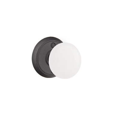 Emtek Privacy Knobset w/ Wrought Steel #2 Rosette and Madison Ivory Knob
