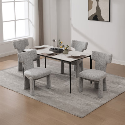 22.05" Wide Modern Upholstered Chenille Dining Chair Set Of 4 With Rubberwood Legs, Armless Curved Back Accent Chairs For Living Room Bedroom Restaurant Cafes Dining Room Reception, White/black