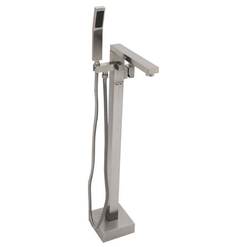 Floor Mounted Tub Filler Faucet Brushed Nickel, Solid Brass, Precision Water Control Valves, 360° + 90° Spout Rotation, - Clog Nozzle Nickel With Hand Shower, Smooth Dual Temperature Regulation,