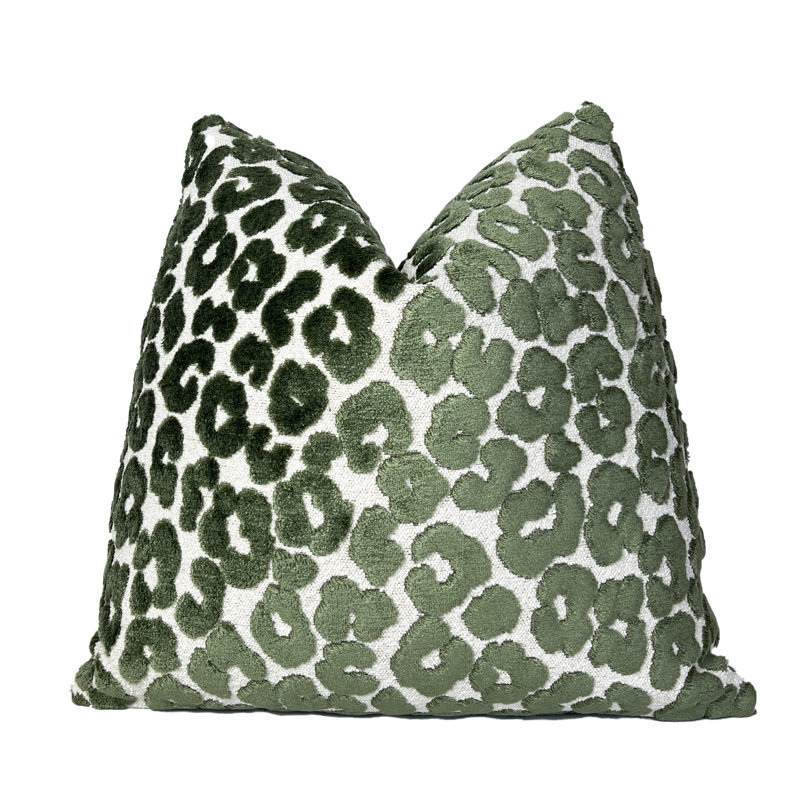 Housse de coussin en velours, Imprimé animal vert, H 22 po x l 22 po