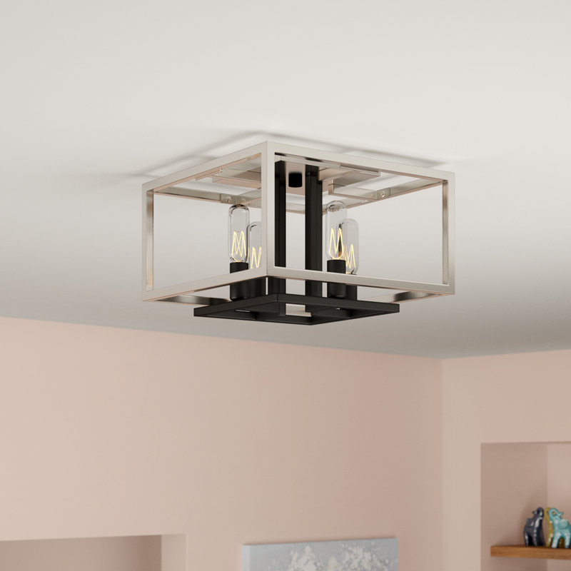 Bedsworth Steel Flush Mount, Brushed Nickel/Black