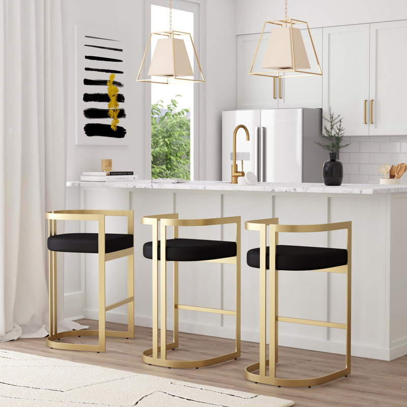 Butler Bravo Faux Leather Counter Stool, Black, Gold, Bar Stool (28.5” Seat Height)