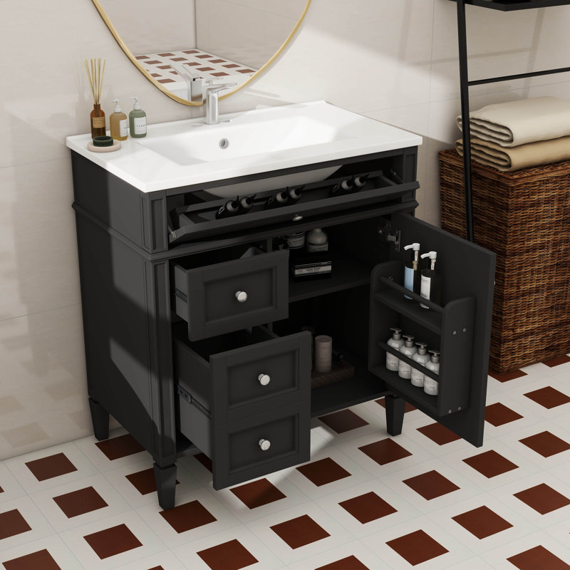 Meuble-lavabo de salle de bain 30 po sans lavabo supérieur, armoire de rangement moderne avec 2 tiroirs et un tiroir basculant