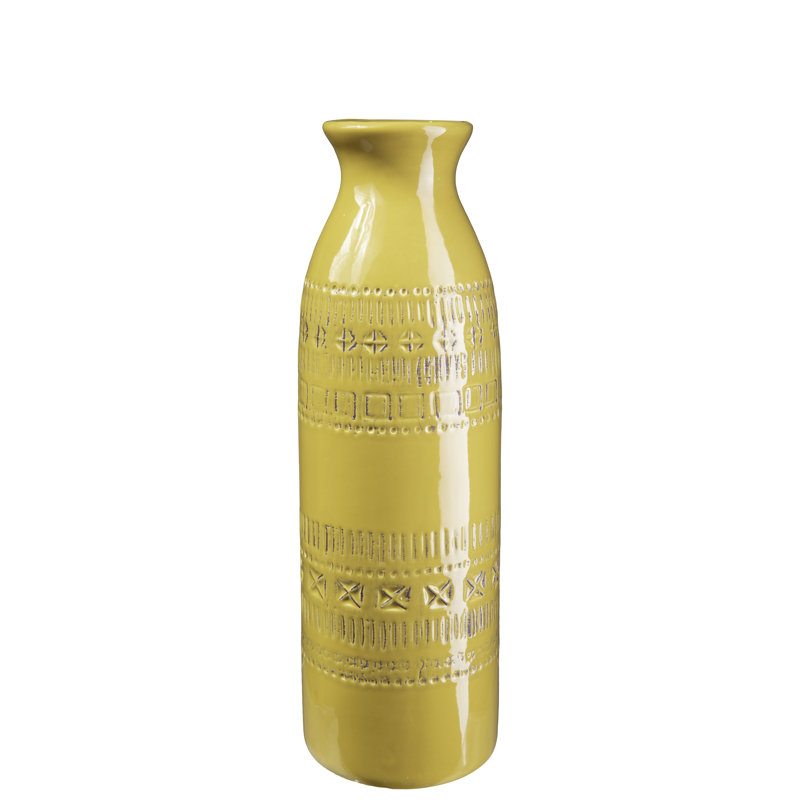 Vase de table en céramique Avichai, Jaune moutarde, H 11 po x l 3,75 po x P 3,75 po
