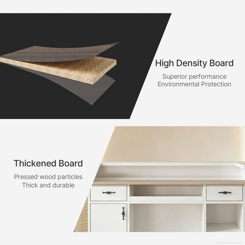 Bureau de réception élégant en rotin pour les bureaux modernes, Blanc, H 39 po x l 79 po x P 24 po