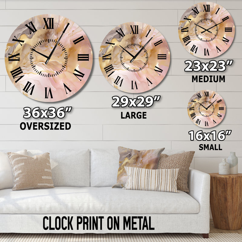 Exquis symphonie abstraite rose et or pastel I - peinture abstraite horloge murale, Médium