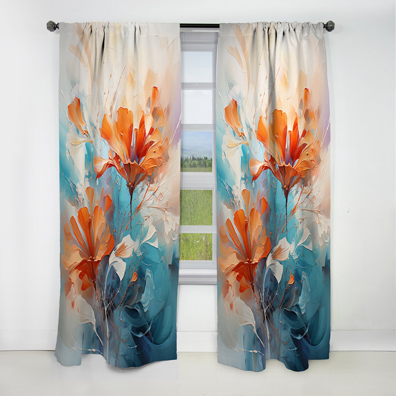 Beige et bleu chuchotement brise I - rideau occultant abstrait impressionnisme - 1 panneaux, L 52 po x L 95 po