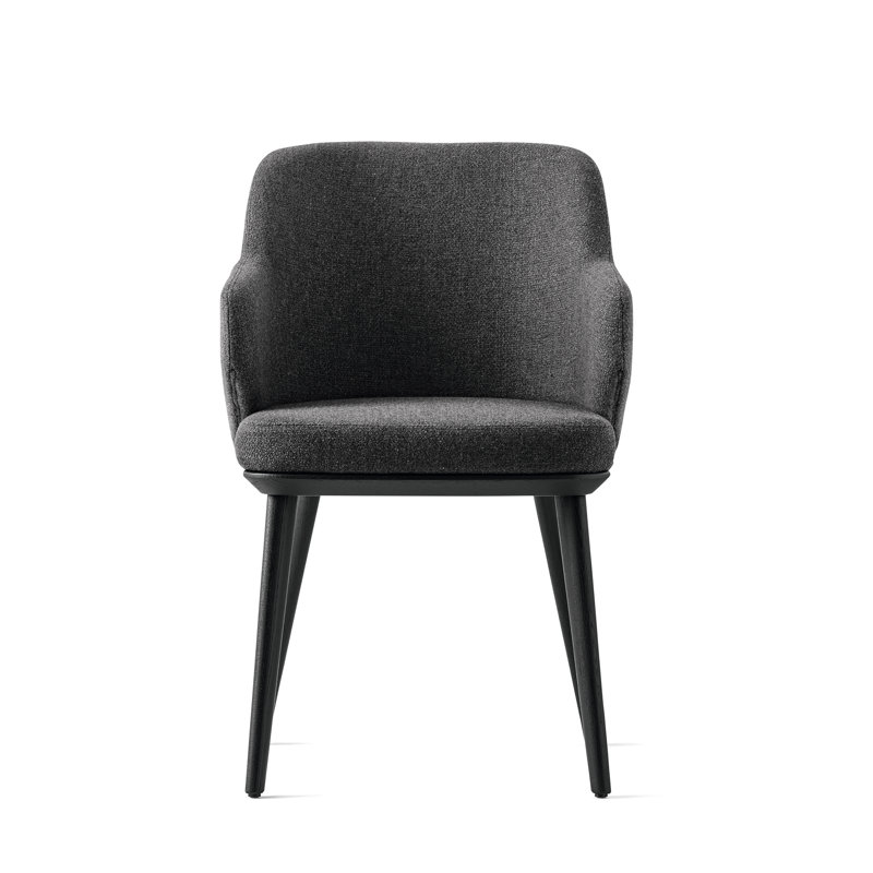 Foyer Upholstered Armchair with Wooden Base, Terracotta, Matt Black