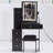 29.2" Small Size Left Bedside Cabinet Vanity Table + Cushioned Stool,2 AC+2 USB Power Station,Hair dryer bracket,Extra Large Touch Control Sliding LED Mirror,Tri-color Switching,Brightness Adjust-1419316059