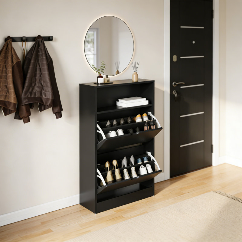10 Pair Shoe Storage Cabinet, Black