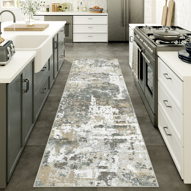 Tapis moderne lavable abstrait avec envers antidérapant, Tapis de couloir 2 pi x 8 pi