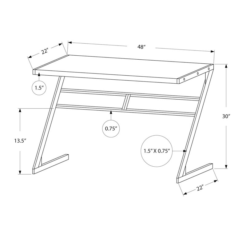 Computer Desk, Home Office, Laptop, 48"L, Work, Laminate, Metal, Contemporary, Modern, White/Silver