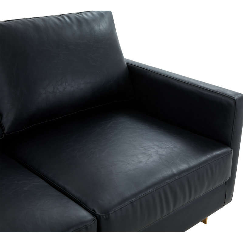 Canapé en cuir Midly Century Everly Quinn Bellago, Noir, noir, noir, noir