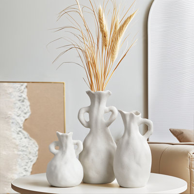 3 Small White Vases For Decor Living Room Coffee Table