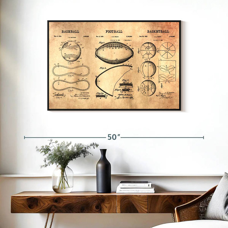 Sports Balls Compilation Patent, 37" X 25", Floating Frame Black