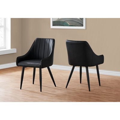 Dining Chair Set Of 2 Side Upholstered Kitchen Dining Room Black Faux Leather Black Metal Contemporary Modern