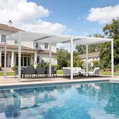 12' x 20' White Aluminum Louvered Pergola with Adjustable Roof for Backyard and Outdoor Dining