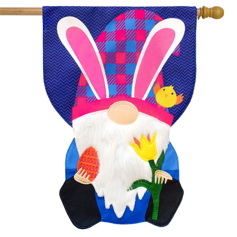 Drapeau de Pâques, maison de jute en toile de jute, Bleu marine / rose / blanc