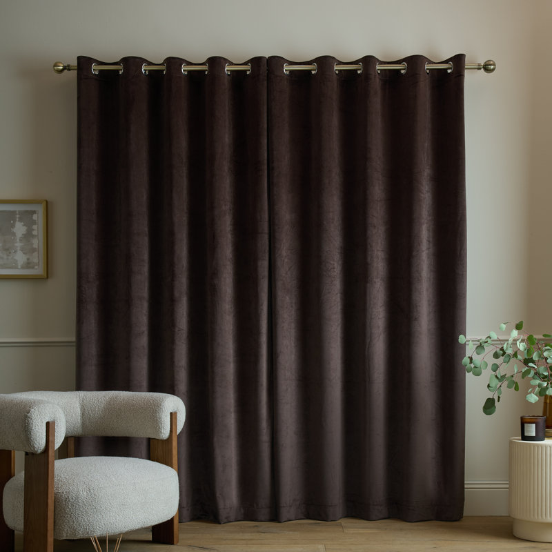 Super Thermal Blackout Matt Velour Eyelet Curtains, Chocolate, 46x72 Inch