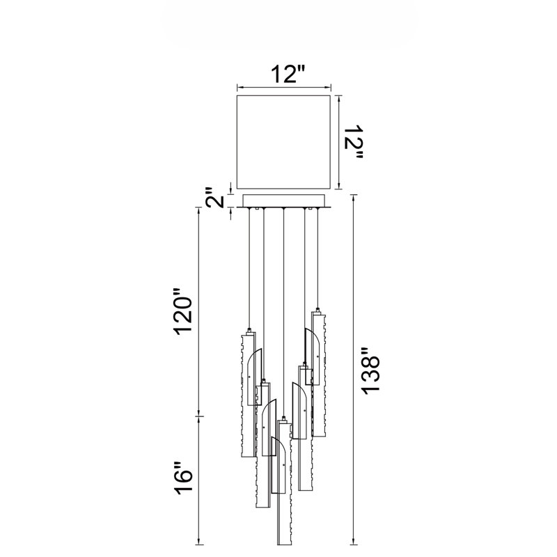 Mini-luminaire suspendu 12 po à DEL intégré avec verre texturé fabriqué à la main pour îlot de cuisine, Noir
