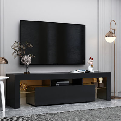 Modern TV Stand, 20 Colors LED TV Stand W/Remote Control Lights