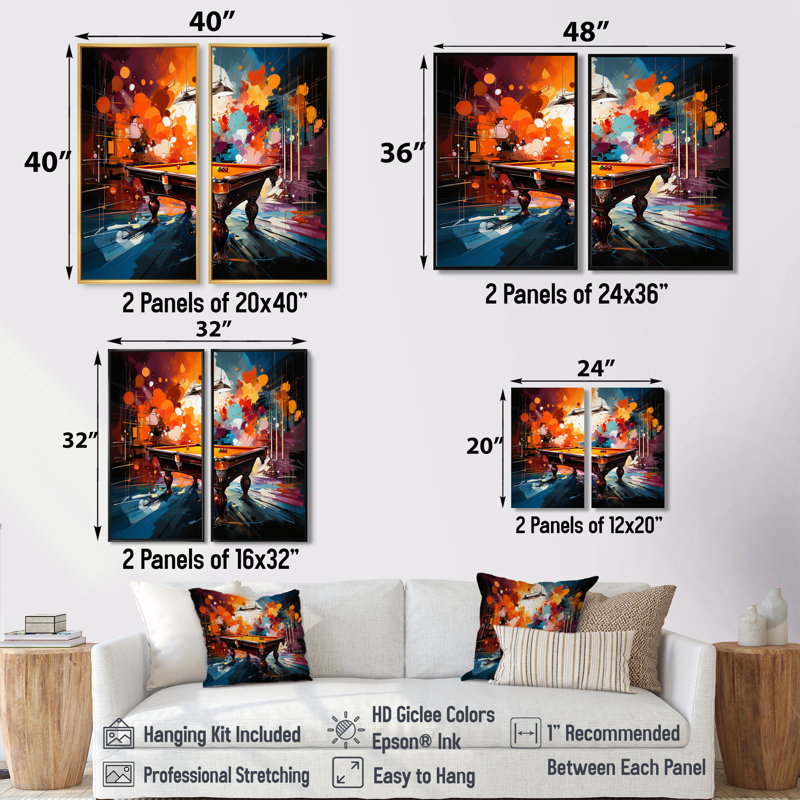 Art mural moderne sur toile Billard, 20" H x 24" W, Impression encadrée flottante, Black