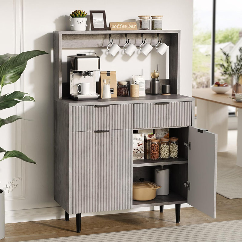 2-Door Sideboard Buffet Cabinet with 2 Drawers, Wood Storage Cabinet, Gray