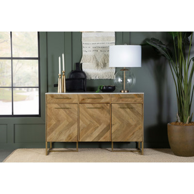 Knockie 3-door Marble Top Herringbone Accent Cabinet Natural