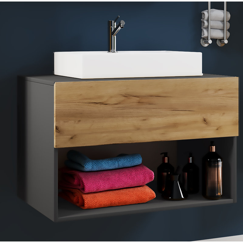 Raynita Bathroom Vanity with Basin, Black and wood