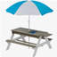 Table de pique-nique en bois pour enfants, table de sable et d'eau avec parasol, table d'activités pour jouer sur la terrasse