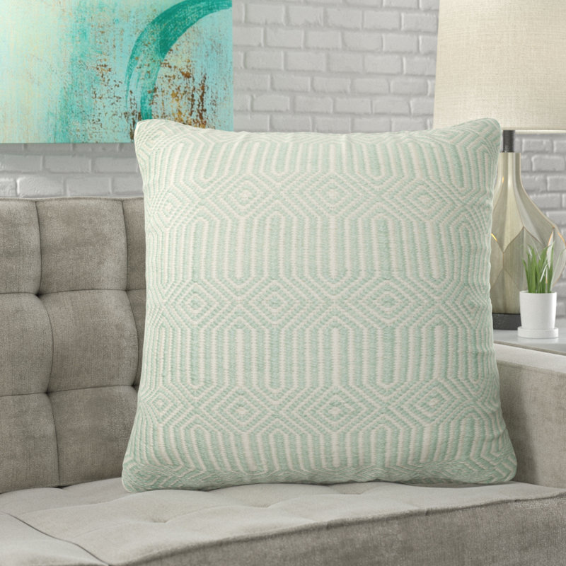 Housse et insert de coussin décoratif intérieur / extérieur Saffet, Aqua / ivoire