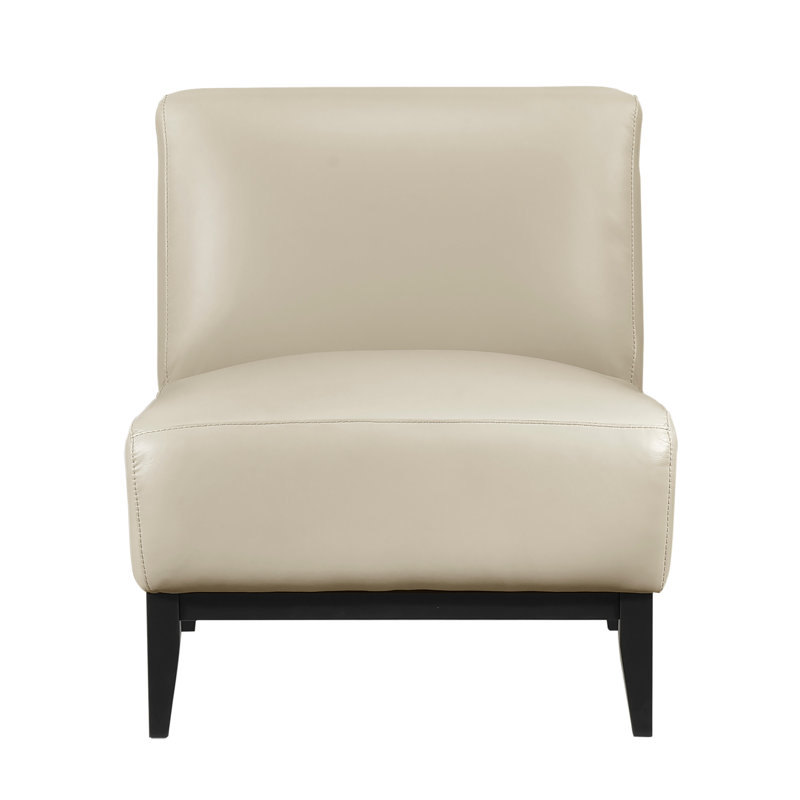 Fauteuil d'appoint rembourré en cuir avec dossier de siège en bois massif et luxueux pour salon 1pc, Cuir beige