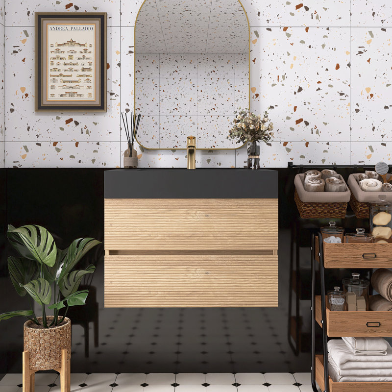 Lavabo de salle de bain en quartz noir mat, 30"